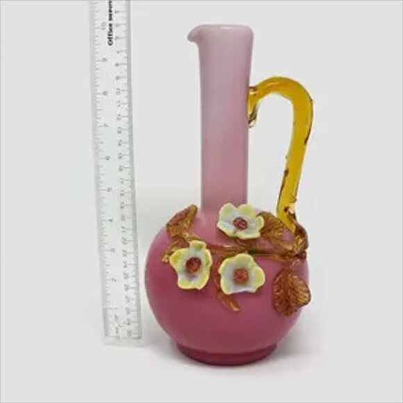 Victorian Stevens & Williams Peachblow Glass Ewer with Applied Flowers - Picture 2 of 8
